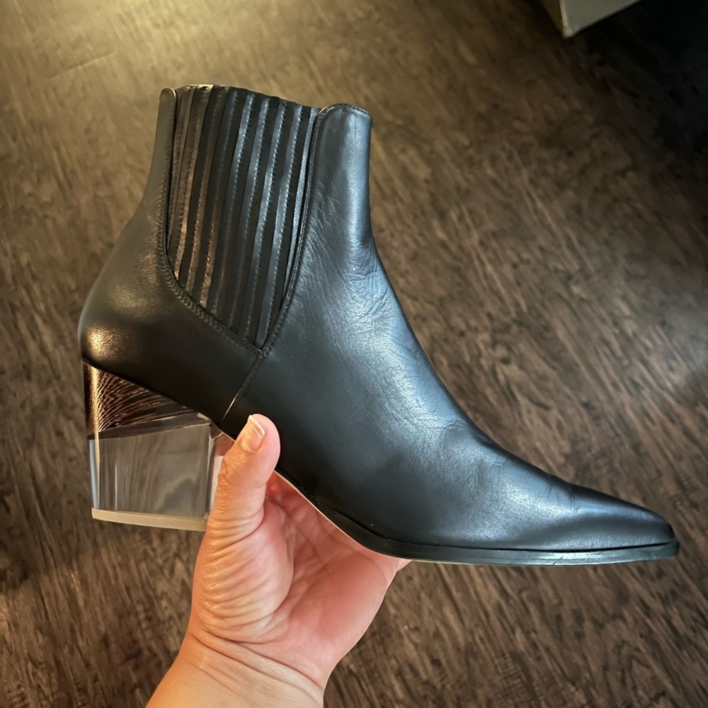 Alexandre Birman Black Heeled Ankle Boots with Clear Block Heel - Picture 3 of 5
